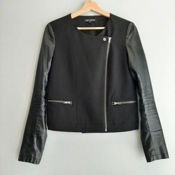 LADY DUTCH Moto Jacket Mixed Media w/ Faux Leather Sleeves Sz M - Picture 2 of 7